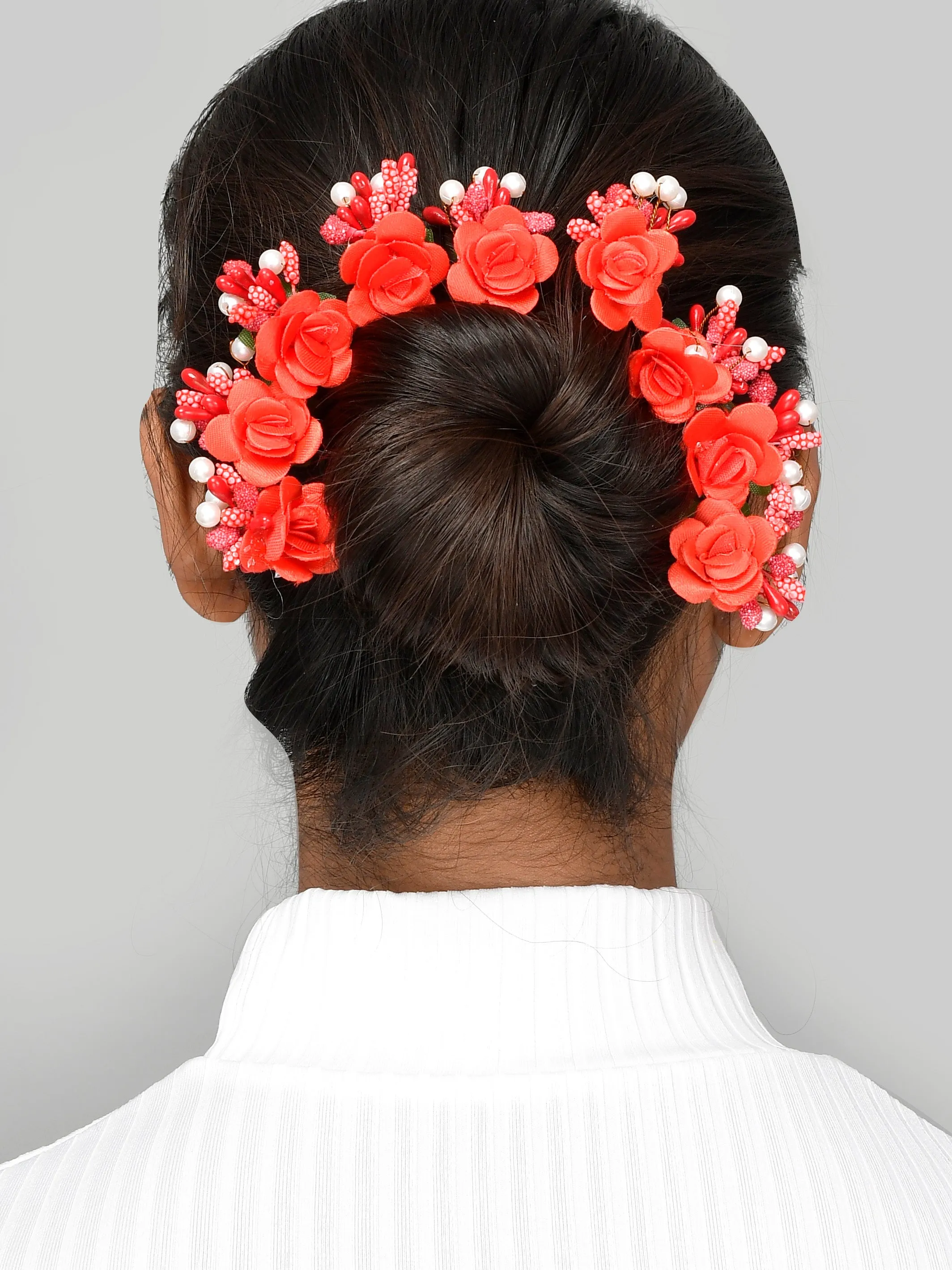 Set of 10 women Red flower embellished beaded U pins