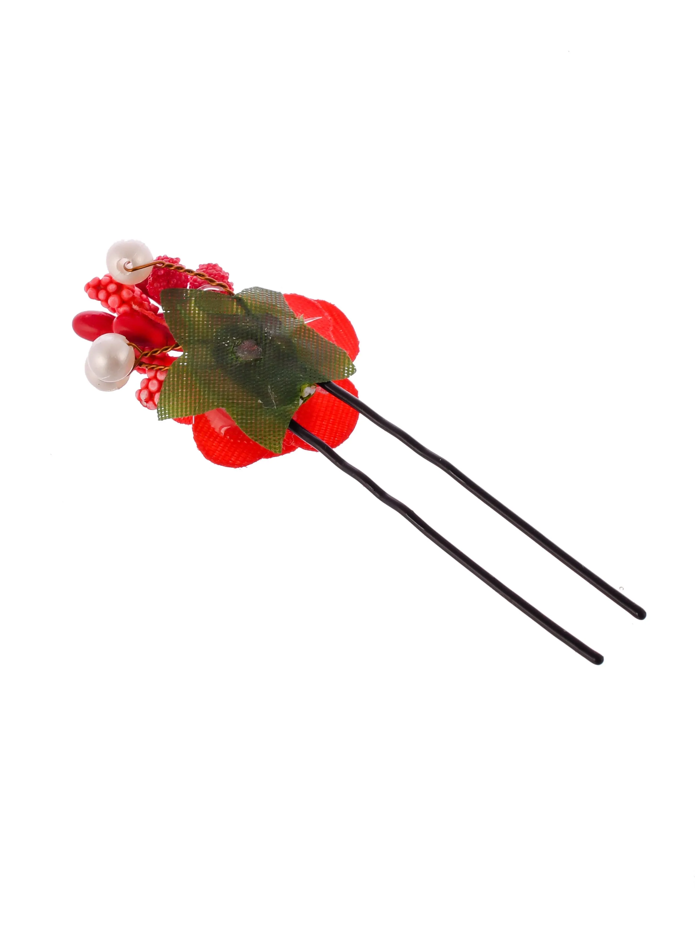 Set of 10 women Red flower embellished beaded U pins