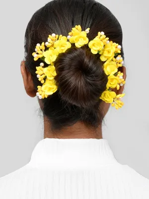 Set of 10 women Yellow flower embellished beaded U pins