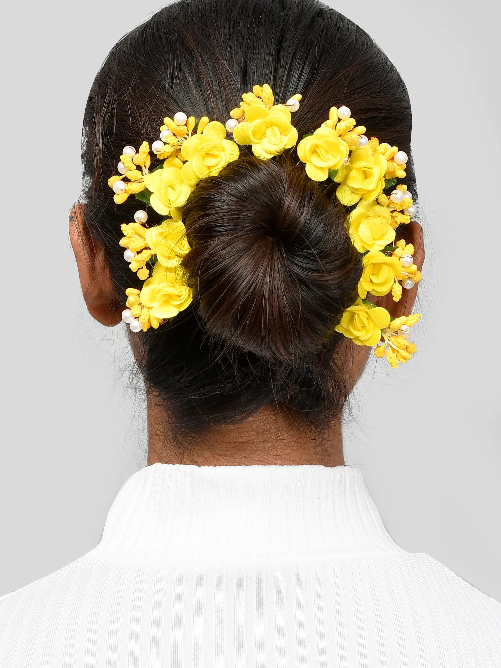 Set of 10 women Yellow flower embellished beaded U pins