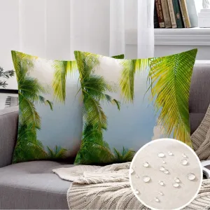 Set of 2 Waterproof Pillow Covers Linen Vacation Outdoor Abstract Tropical Nature Sunny Design Beautiful Beach Freedom White Sun Concept Throw Pillow Cushion Case for Couch, Outdoor 16x16 Inch
