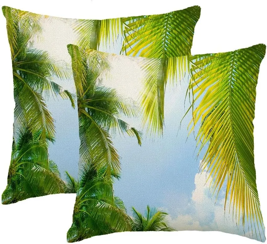 Set of 2 Waterproof Pillow Covers Linen Vacation Outdoor Abstract Tropical Nature Sunny Design Beautiful Beach Freedom White Sun Concept Throw Pillow Cushion Case for Couch, Outdoor 16x16 Inch