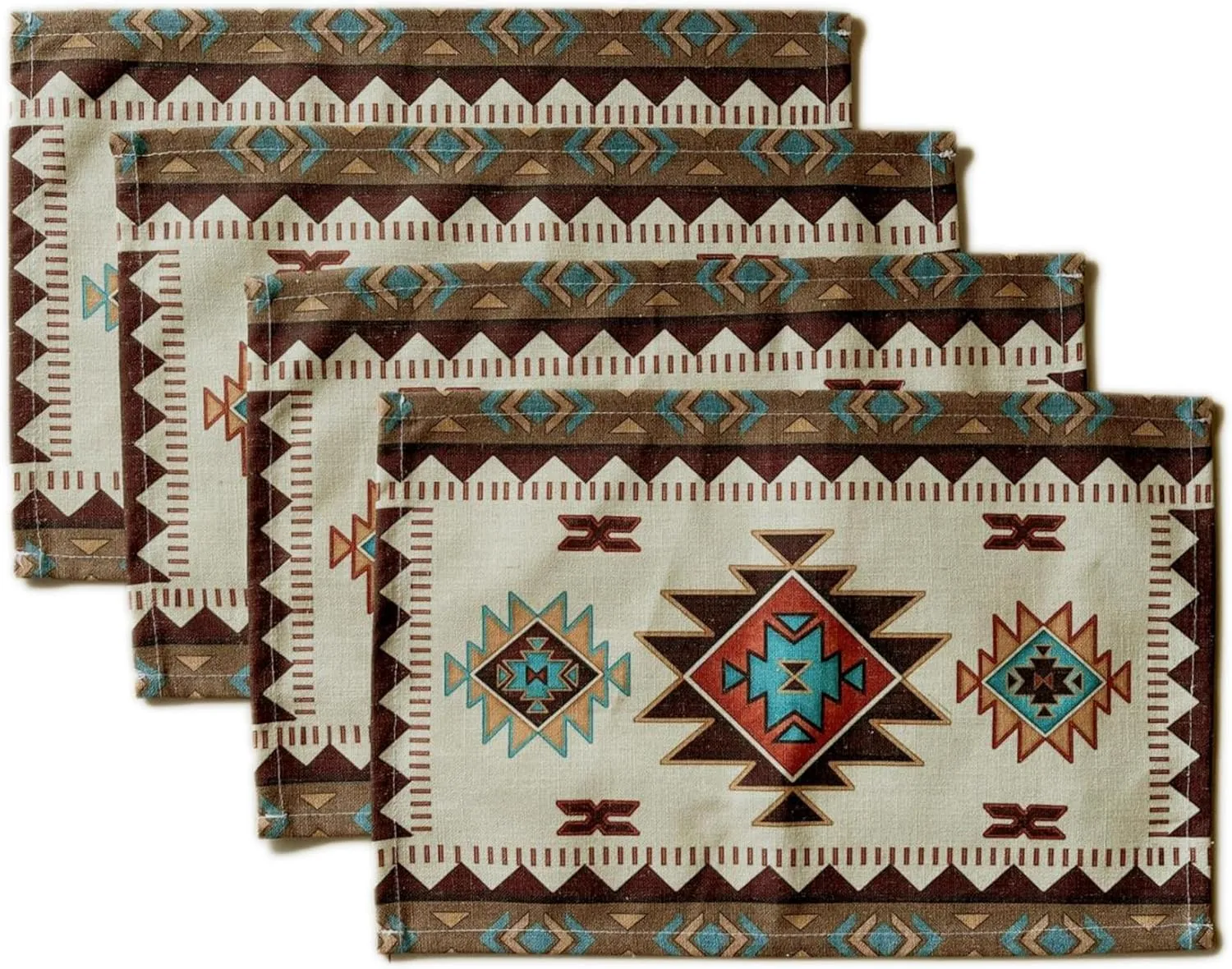 Set of 4 Placemats Southwest Geometric Rectangle 18 X 13 Inch Table Setting Decor for Garden Farmhouse Wedding Party Holiday Dinner Home Decoration Everyday Cotton Linen