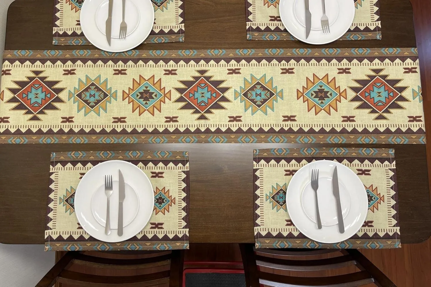 Set of 4 Placemats Southwest Geometric Rectangle 18 X 13 Inch Table Setting Decor for Garden Farmhouse Wedding Party Holiday Dinner Home Decoration Everyday Cotton Linen