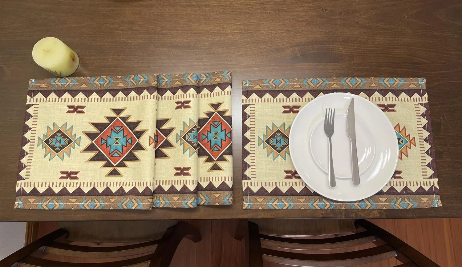 Set of 4 Placemats Southwest Geometric Rectangle 18 X 13 Inch Table Setting Decor for Garden Farmhouse Wedding Party Holiday Dinner Home Decoration Everyday Cotton Linen