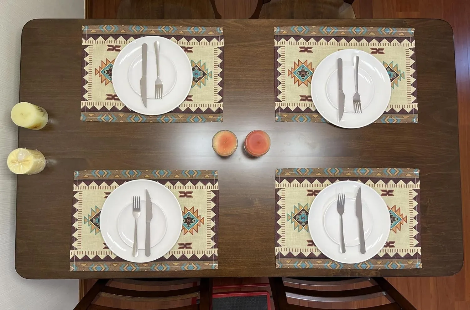 Set of 4 Placemats Southwest Geometric Rectangle 18 X 13 Inch Table Setting Decor for Garden Farmhouse Wedding Party Holiday Dinner Home Decoration Everyday Cotton Linen