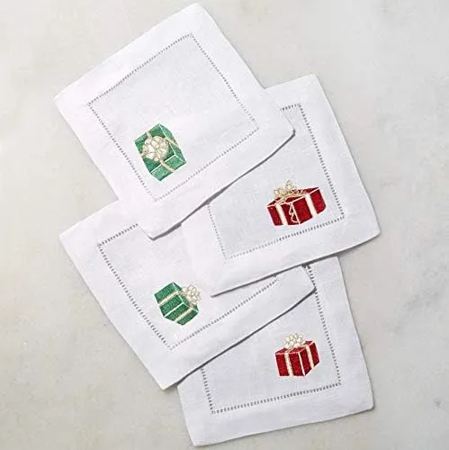 Sferra Gifts Embroidered Cocktail Napkins (6" x 6") - Set of 4 (Red/Green)