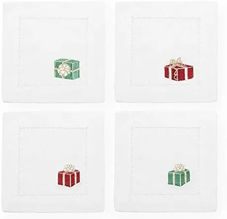 Sferra Gifts Embroidered Cocktail Napkins (6" x 6") - Set of 4 (Red/Green)
