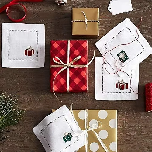 Sferra Gifts Embroidered Cocktail Napkins (6" x 6") - Set of 4 (Red/Green)