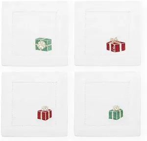 Sferra Gifts Embroidered Cocktail Napkins (6" x 6") - Set of 4 (Red/Green)