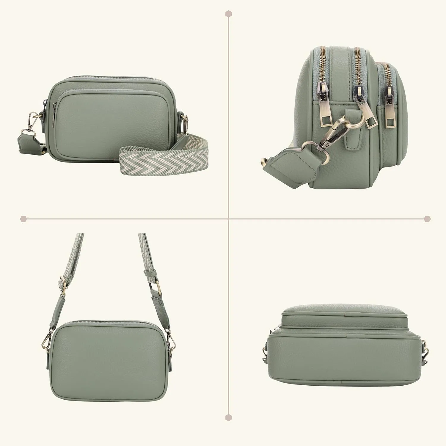 SG SUGU Small Crossbody Bag for Women, Triple Compartment Shoulder Handbags with Adjustable Strap, Camera Purse for Everyday