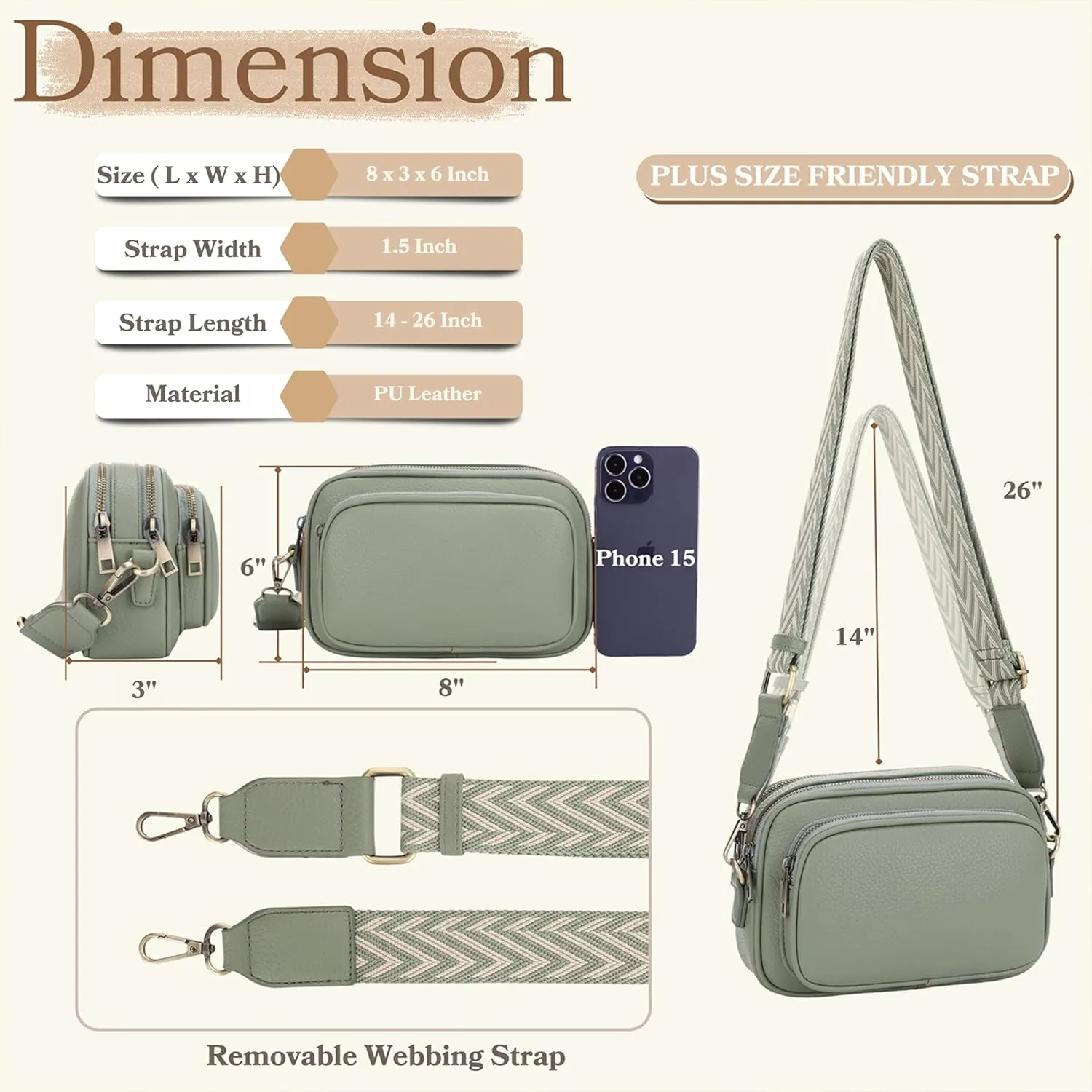 SG SUGU Small Crossbody Bag for Women, Triple Compartment Shoulder Handbags with Adjustable Strap, Camera Purse for Everyday