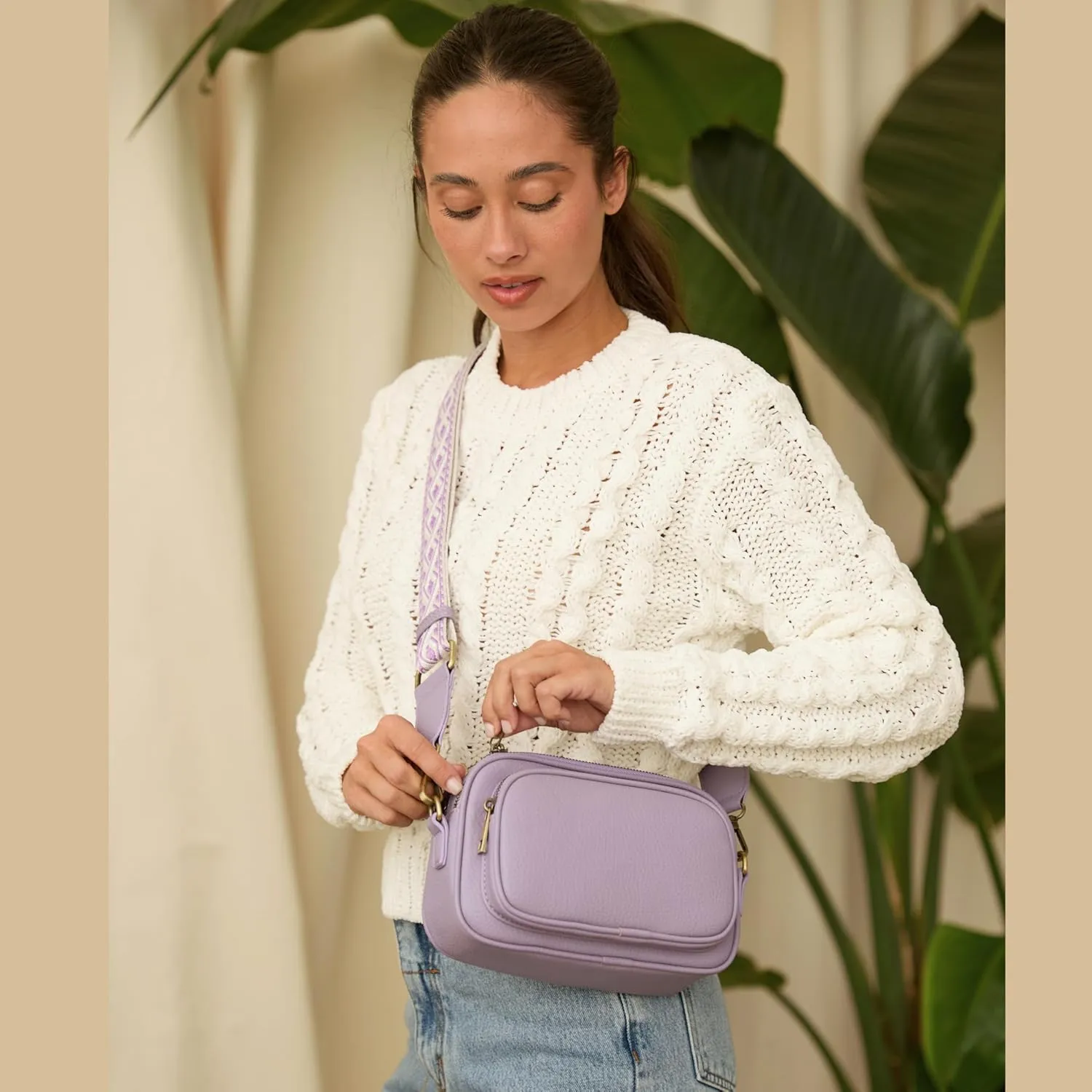 SG SUGU Small Crossbody Bag for Women, Triple Compartment Shoulder Handbags with Adjustable Strap, Camera Purse for Everyday