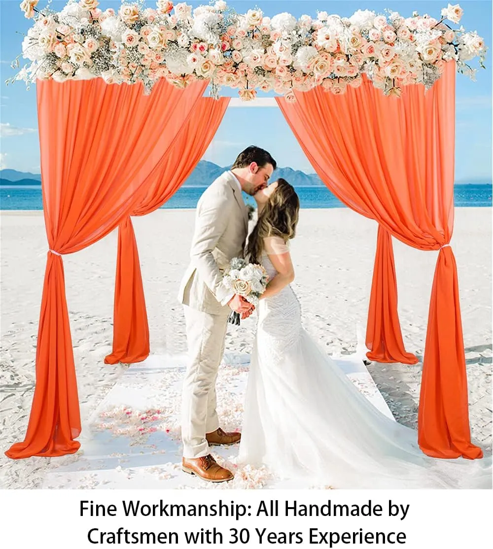 ShinyBeauty Chiffon Wedding Arch Draping Fabric Orange 29" x19FT 2 Panels Tulle Fabric Drapery Wedding Arch Drapes 228" Long Elegant Backdrop Curtains for Birthday Party Ceremony Swag Decorations