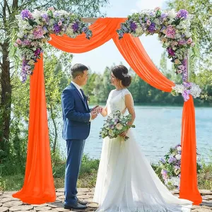 ShinyBeauty Chiffon Wedding Arch Draping Fabric Orange 29" x19FT 2 Panels Tulle Fabric Drapery Wedding Arch Drapes 228" Long Elegant Backdrop Curtains for Birthday Party Ceremony Swag Decorations