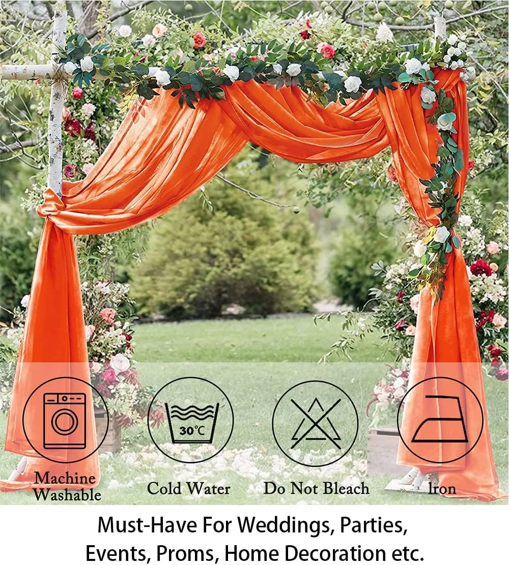 ShinyBeauty Chiffon Wedding Arch Draping Fabric Orange 29" x19FT 2 Panels Tulle Fabric Drapery Wedding Arch Drapes 228" Long Elegant Backdrop Curtains for Birthday Party Ceremony Swag Decorations
