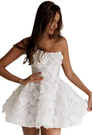 Short Wedding Dresses for Bride Beach Lace Strapless Tulle Applique Boho Mini Bridal Dress for Bride