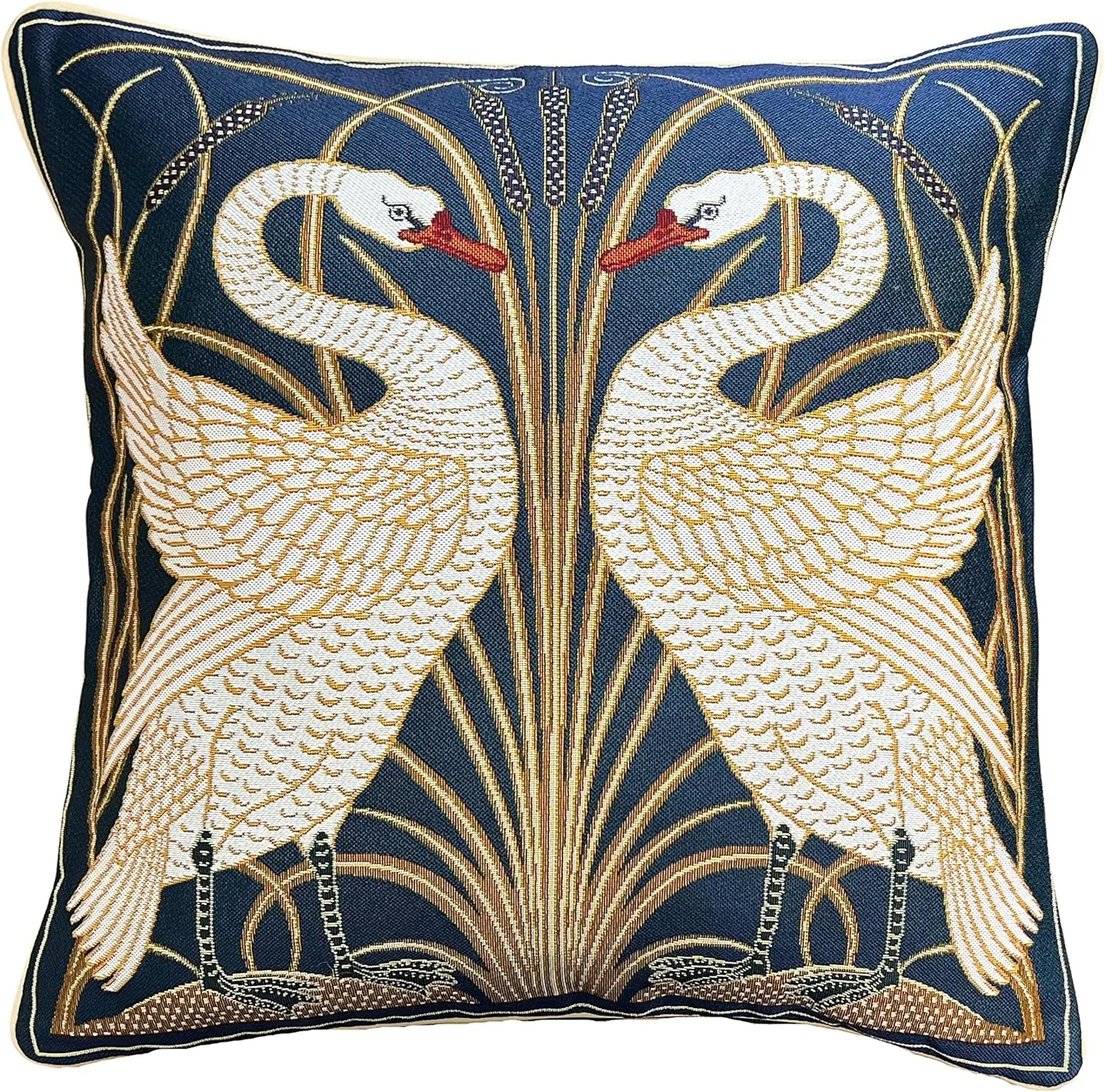 Signare Tapestry Cushion Cover 18 x18 inches Decorative Sofa Pillowcase Inspired by Walter Crane, The Swan (CCOV-Art-WC-SWAN)