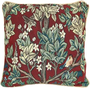 Signare William Morris Artist Tapestry Double Sided Square Throw Pillow Cover 18" x 18"/ 45cm x 45cm (No Padding) in Red Tree of Life Design