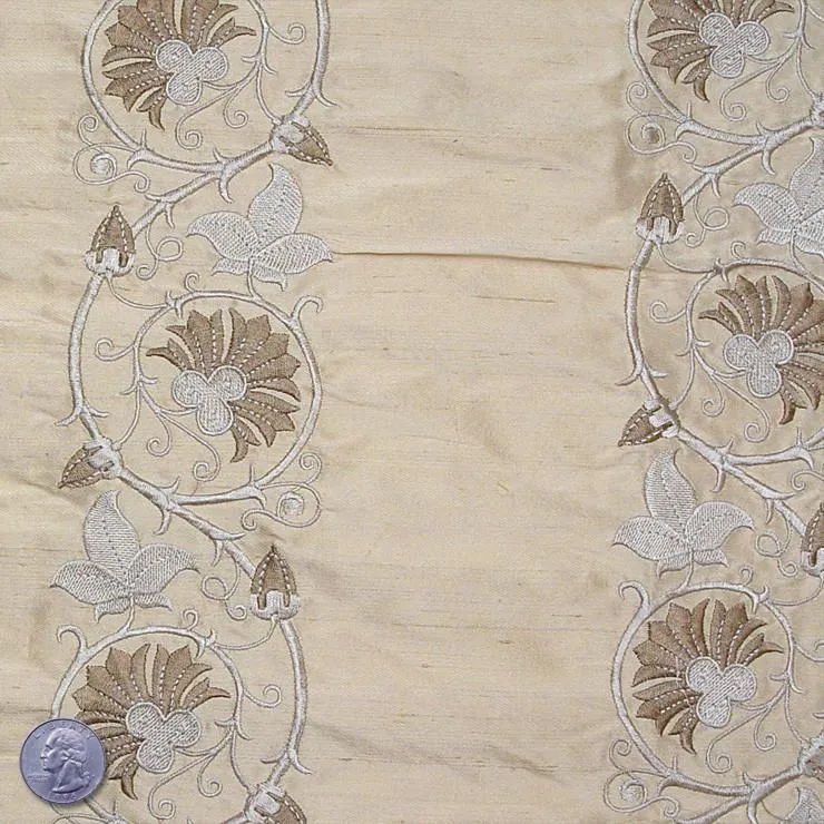 Silk Embroidered Floral Vine Shantung