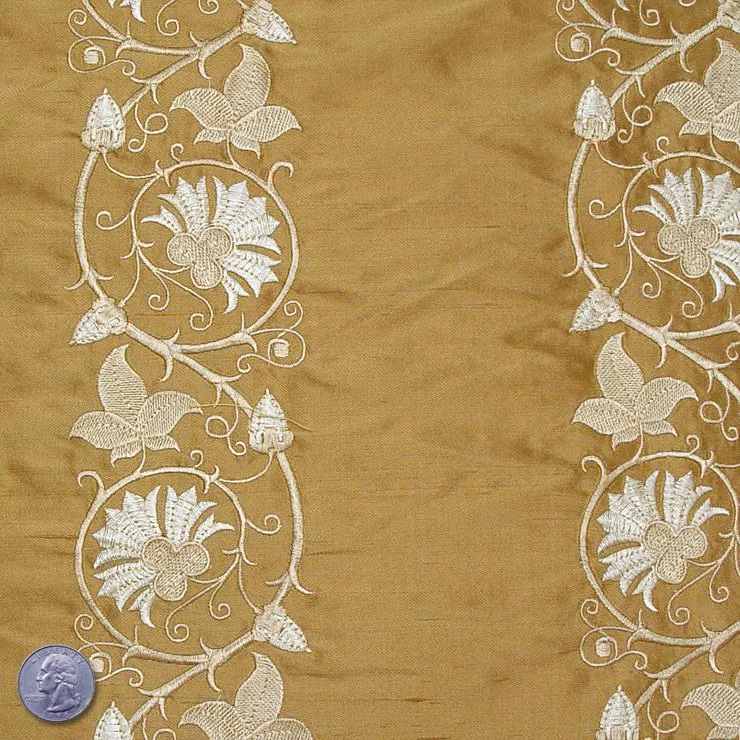 Silk Embroidered Floral Vine Shantung