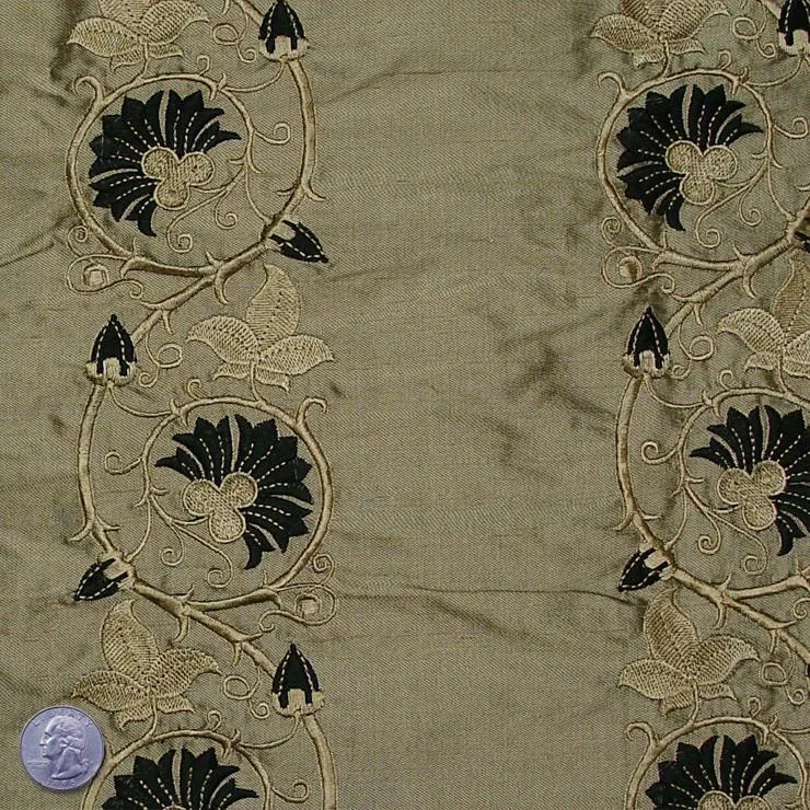 Silk Embroidered Floral Vine Shantung