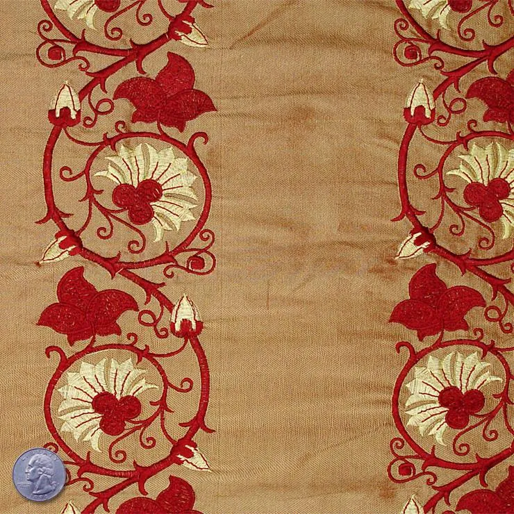 Silk Embroidered Floral Vine Shantung