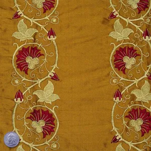 Silk Embroidered Floral Vine Shantung
