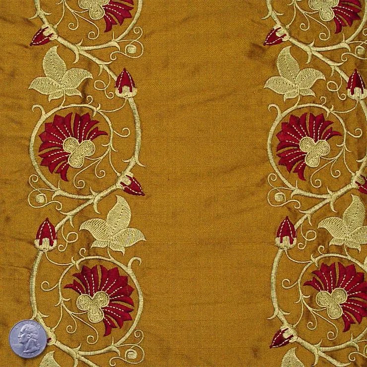 Silk Embroidered Floral Vine Shantung