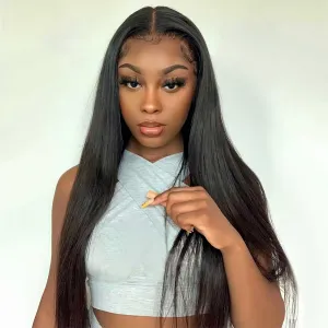 Silky 24Inch Straight Human Hair Glueless Lace Front Wig Pre-Plucked with Baby Hair Brazilian Virgin Wear and Go Silky Straight 4X4 Lace Closure Wigs for Black Women