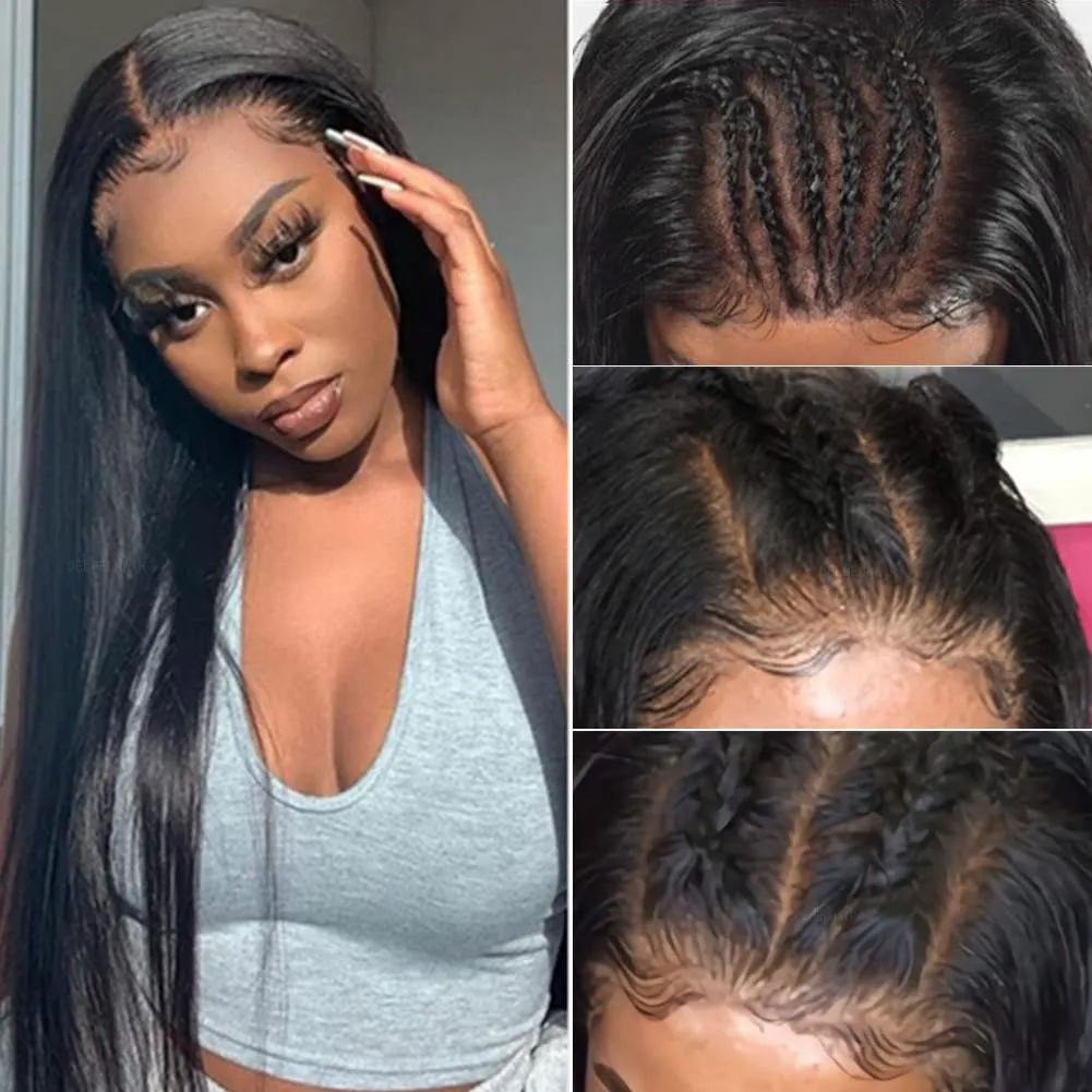 Silky 24Inch Straight Human Hair Glueless Lace Front Wig Pre-Plucked with Baby Hair Brazilian Virgin Wear and Go Silky Straight 4X4 Lace Closure Wigs for Black Women