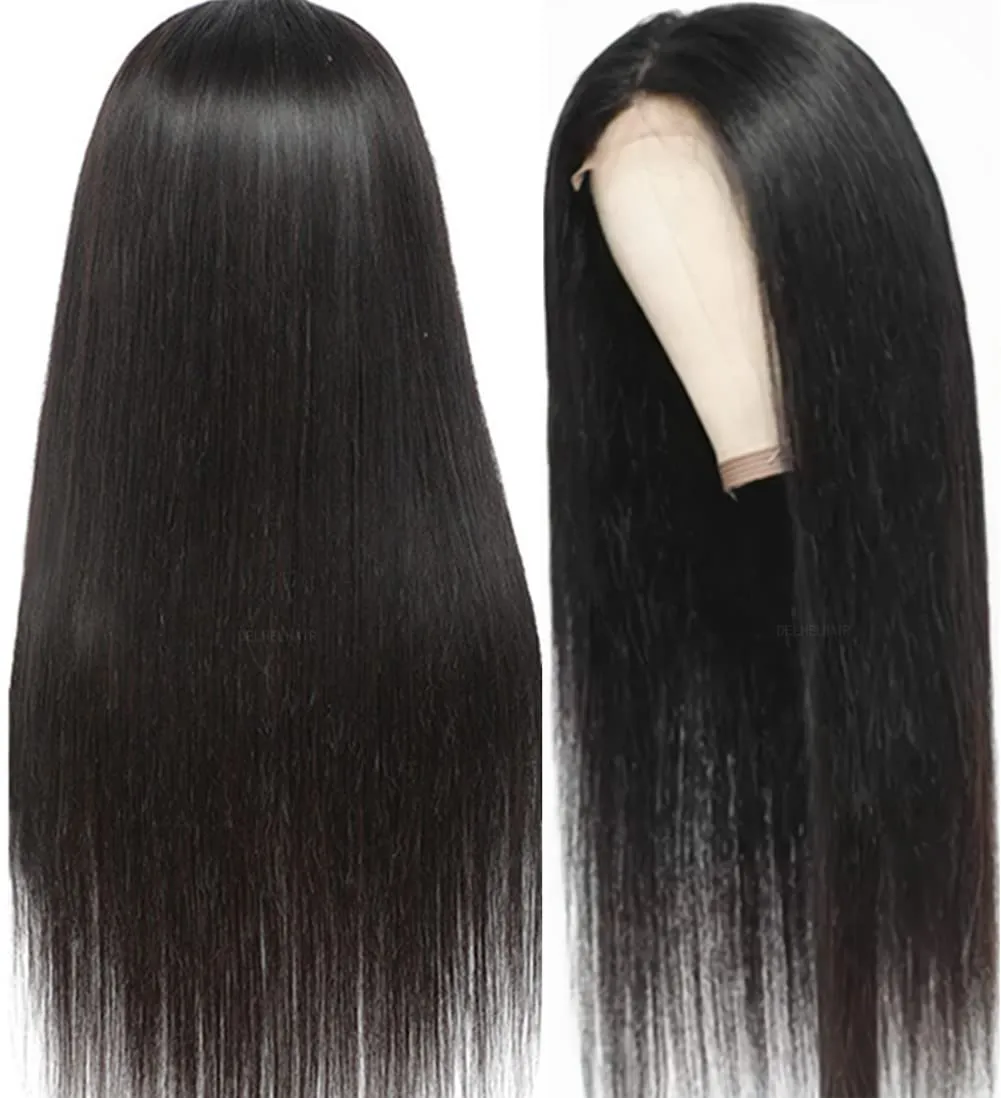 Silky 24Inch Straight Human Hair Glueless Lace Front Wig Pre-Plucked with Baby Hair Brazilian Virgin Wear and Go Silky Straight 4X4 Lace Closure Wigs for Black Women