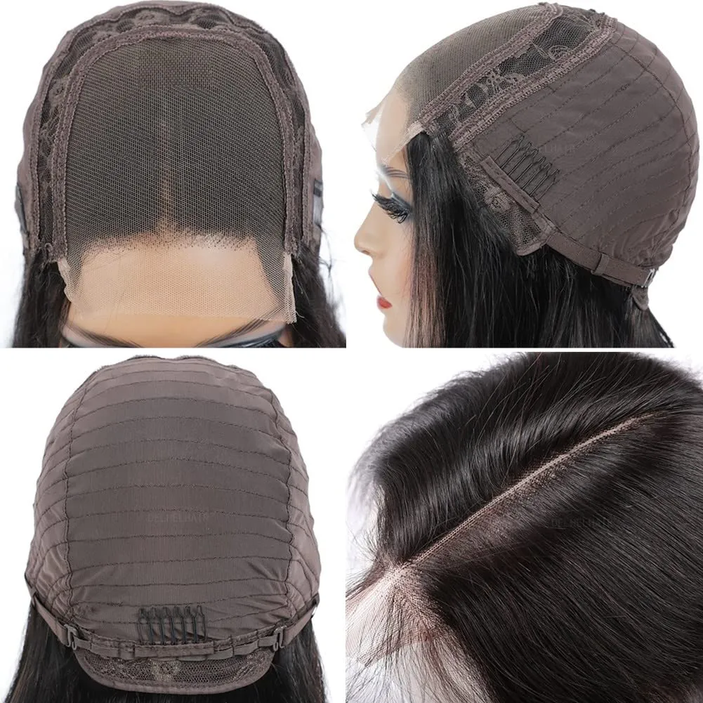 Silky 24Inch Straight Human Hair Glueless Lace Front Wig Pre-Plucked with Baby Hair Brazilian Virgin Wear and Go Silky Straight 4X4 Lace Closure Wigs for Black Women