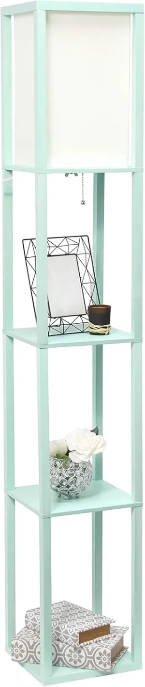 Simple Designs LF1014-AQU Etagere Organizer Storage Shelf Linen Shade Floor Lamp, Aqua