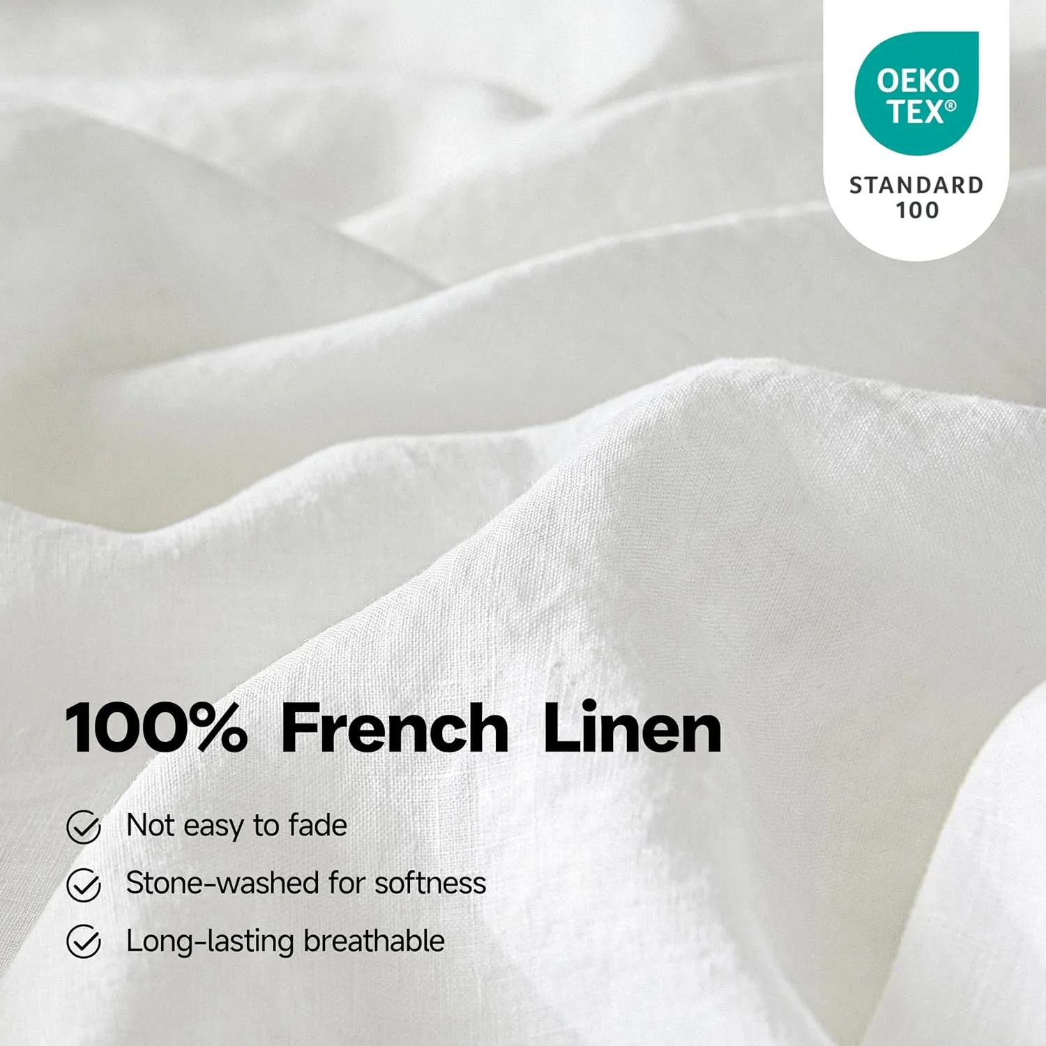 Simple&Opulence 100% Washed Linen Sheet Set-Natural French Flax Bed Sheet-4 Pcs Breathable,Ultra Soft,Farmhouse Bedding (1 Flat Sheet,1 Fitted Sheet,2 Pillowcases) with Lace Hemstitch-White, King