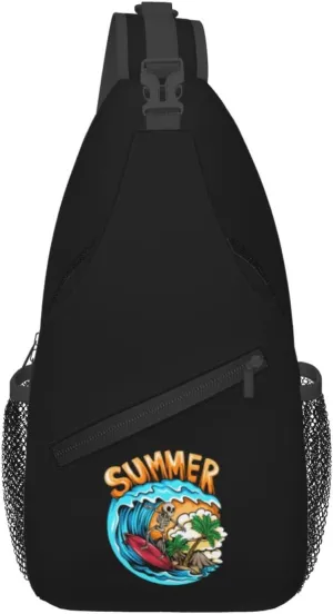 Skeleton Surfing On The Waves Crossbody Bags For Women Men Chest Backpack Gym Shoulder Bag Travel Outdoor Sports Casual Crossbody Bags