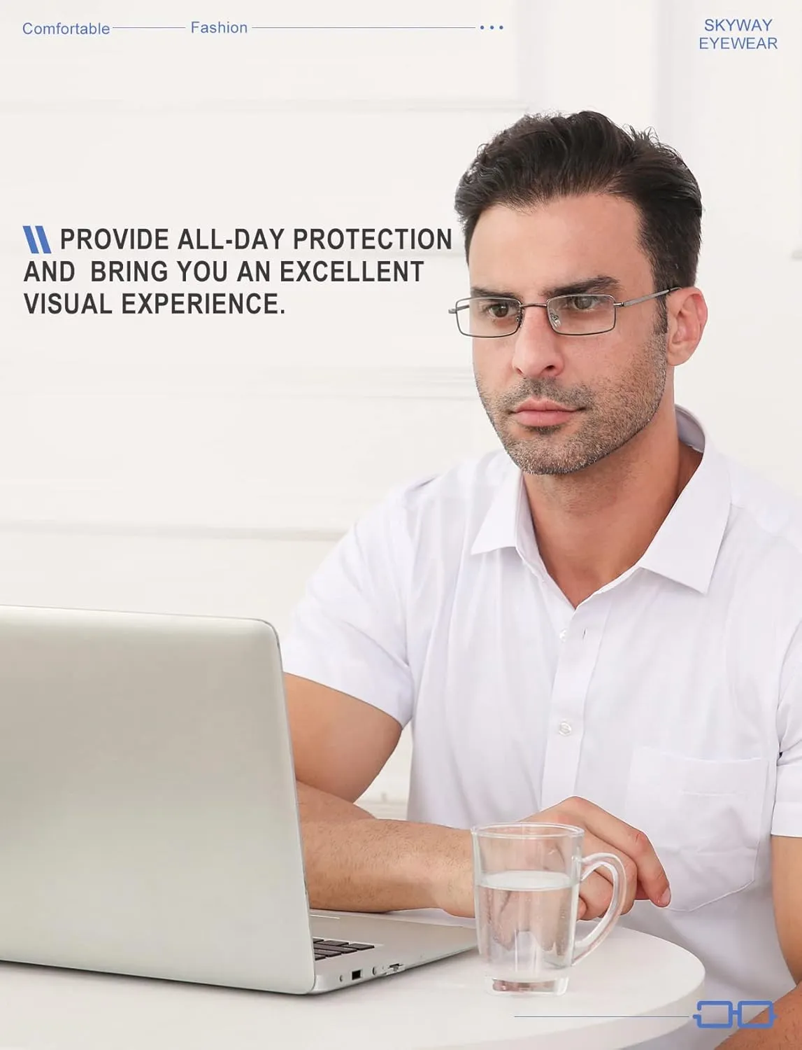 SKYWAY Mens Reading Glasses Blue Light Blocking, Stylish Metal Frame Computer Readers for Men Anti Glare UV Protection
