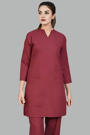 Sleek Piped V-Neck Scrub Set in Burgundy
