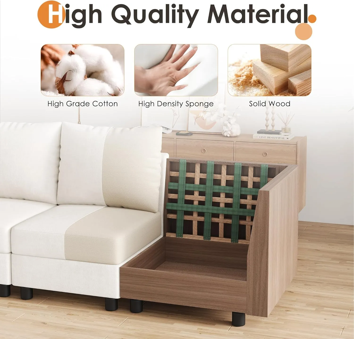 Sleeper Sofa Set, 9 Seats Modular Sleeper Couch with Storage Seat, Sectional Sofa with USB Charging Port, Modern Comfy Chenille Couch for Living Room, Beige