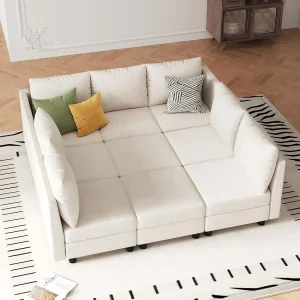 Sleeper Sofa Set, 9 Seats Modular Sleeper Couch with Storage Seat, Sectional Sofa with USB Charging Port, Modern Comfy Chenille Couch for Living Room, Beige