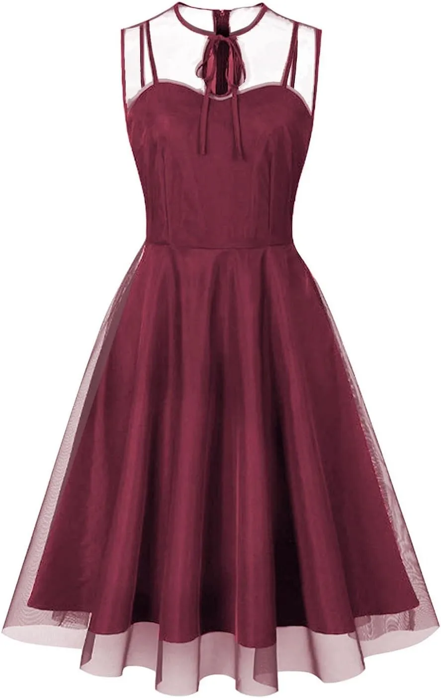 Sleeveless Floral Embroidery Dress for Women Flower Embroidery Tulle Prom Dress Mesh Keyhole Wedding Party Dresses