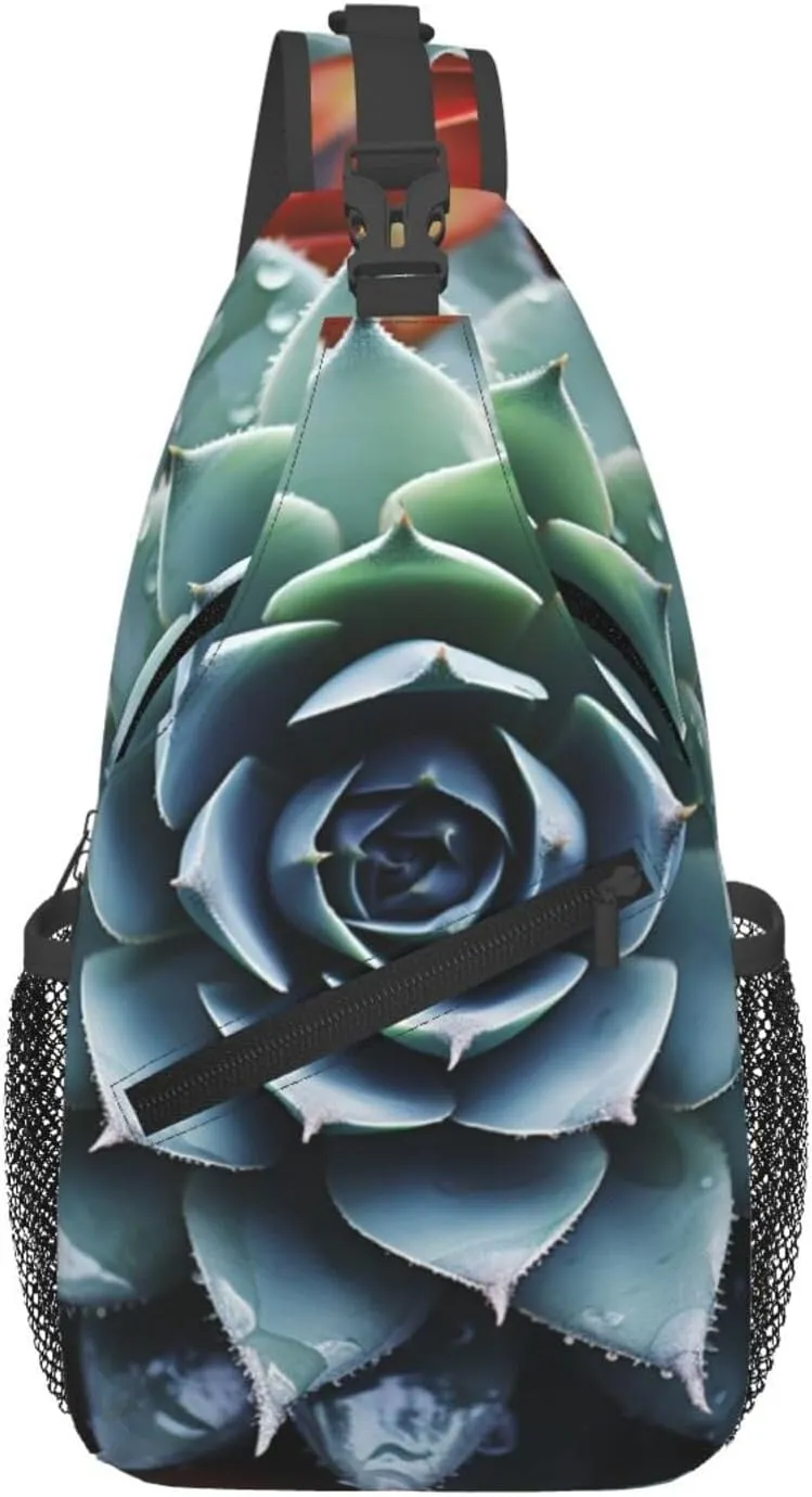 Sling Bag for Women Men Crossbody Bag Sling Backpack Succulent Plant Cross Body Bag Adjustable Chest Bag
