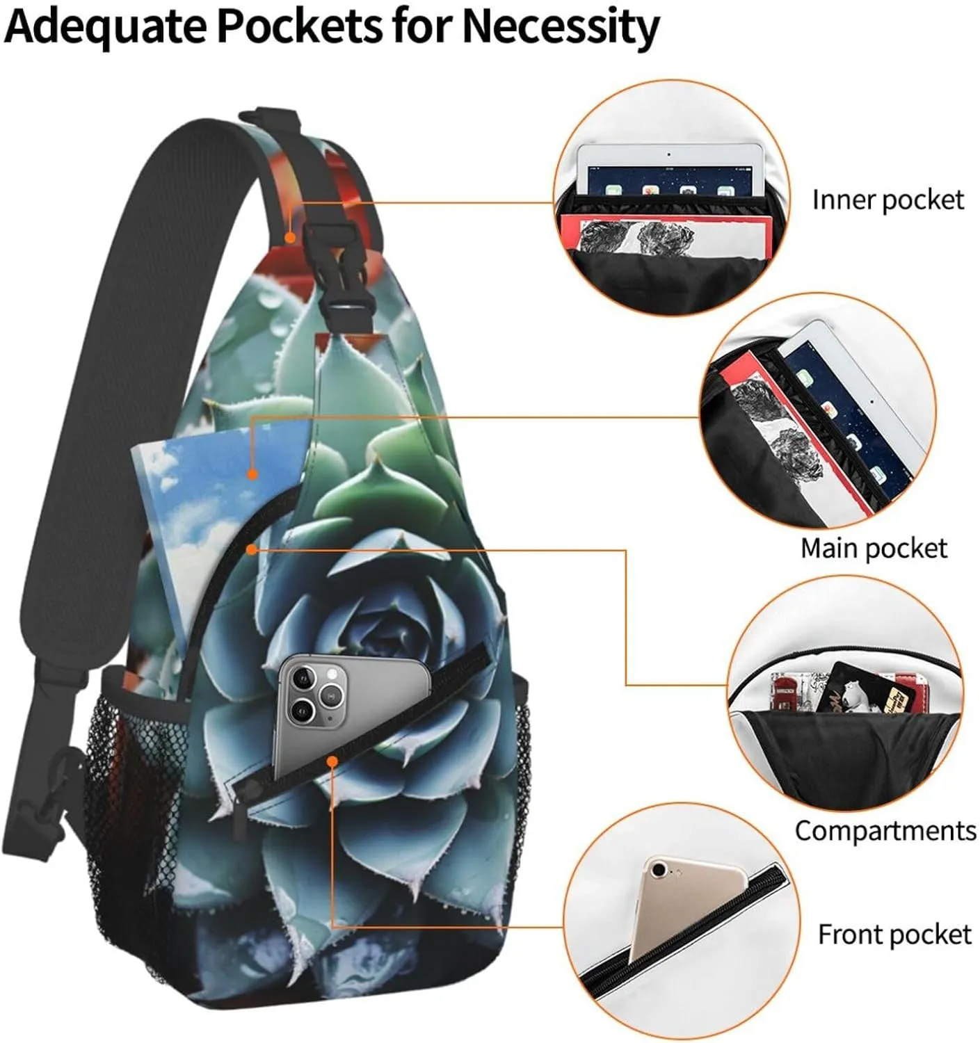 Sling Bag for Women Men Crossbody Bag Sling Backpack Succulent Plant Cross Body Bag Adjustable Chest Bag