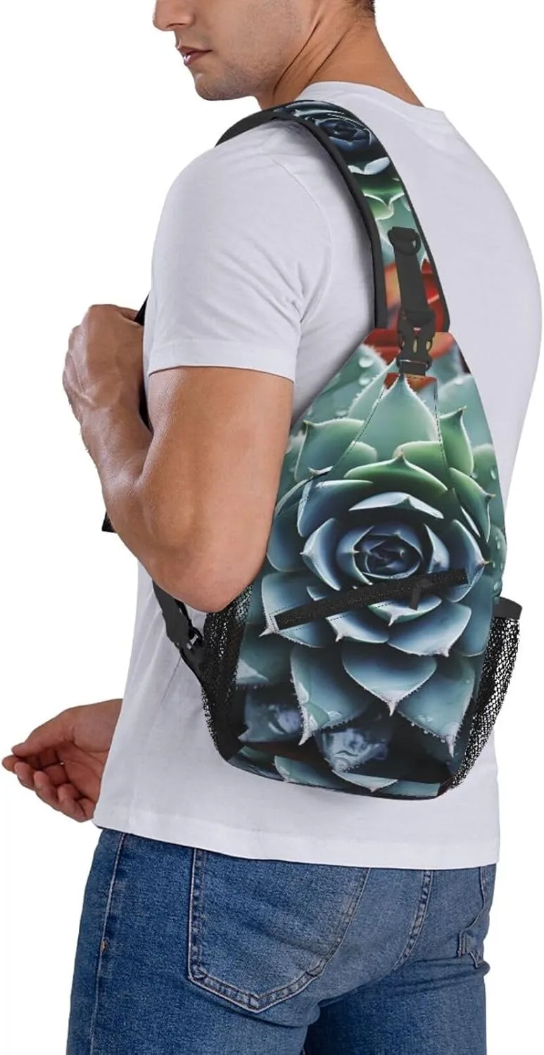 Sling Bag for Women Men Crossbody Bag Sling Backpack Succulent Plant Cross Body Bag Adjustable Chest Bag