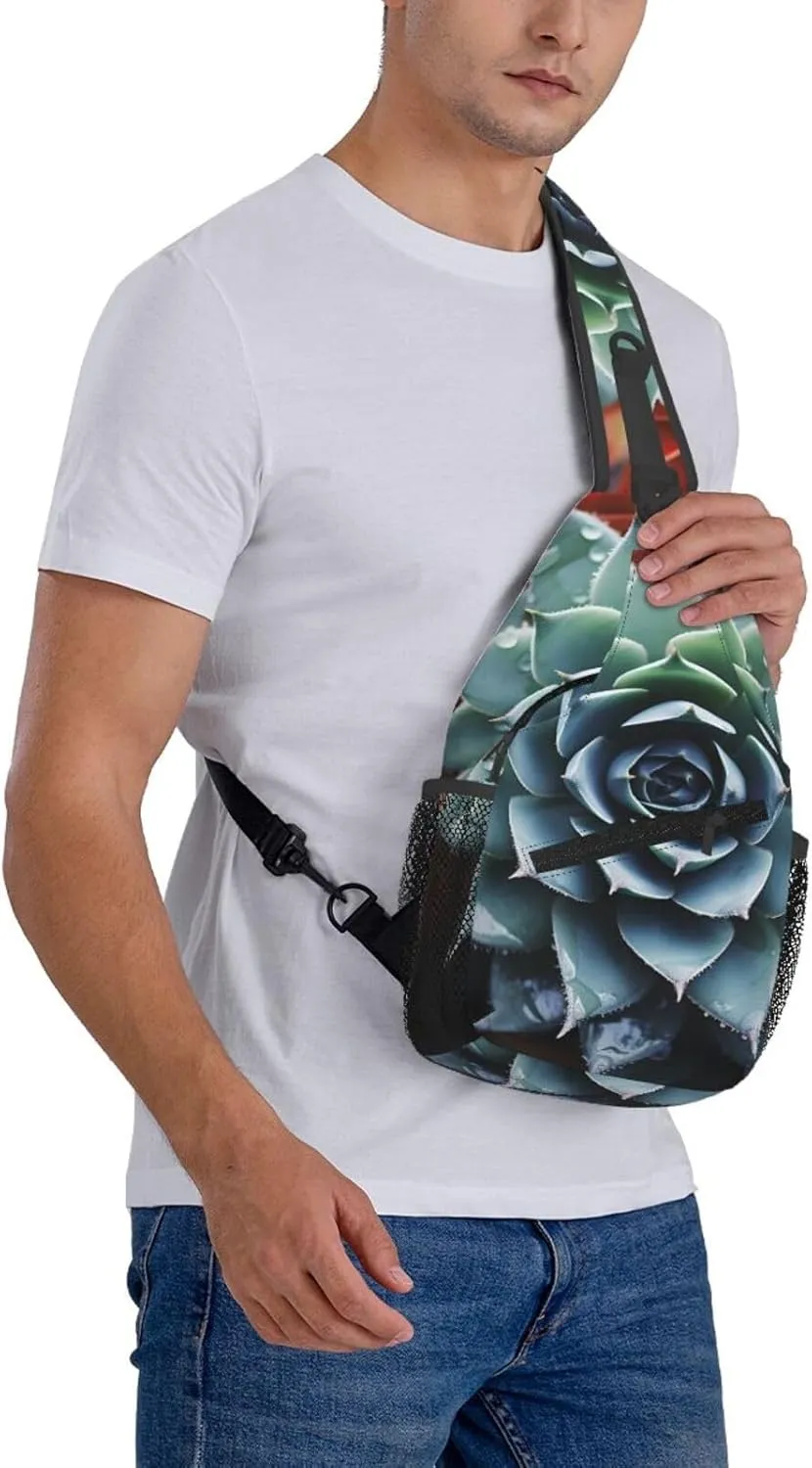 Sling Bag for Women Men Crossbody Bag Sling Backpack Succulent Plant Cross Body Bag Adjustable Chest Bag