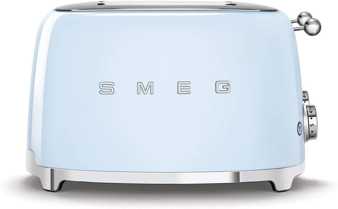 Smeg 50s Retro 4-Slot Toaster TSF03PBUS Bundle with Bamboo Tongs - Pastel Blue