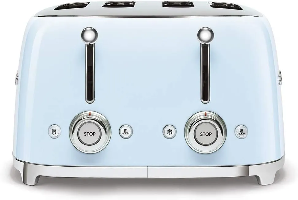 Smeg 50s Retro 4-Slot Toaster TSF03PBUS Bundle with Bamboo Tongs - Pastel Blue