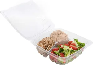 Smygoods Plastic Clamshell Food Containers, (Pack of 50-8x8x3 3/8) 3-Compartment, to go Containers, Hinged Food Container