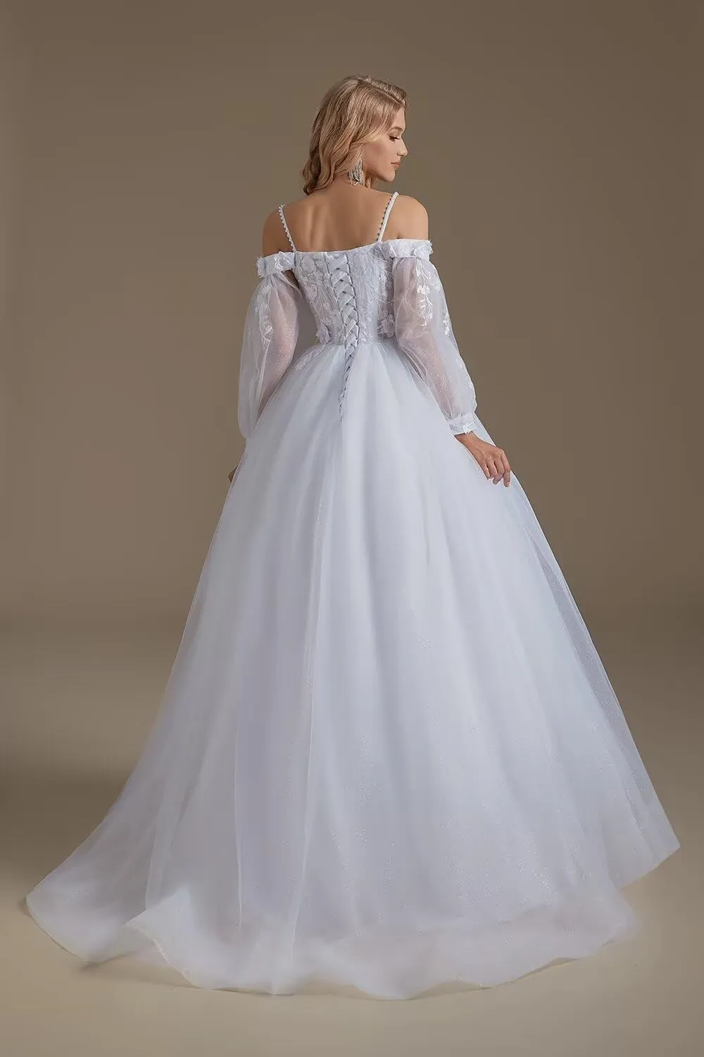SoDigne Wedding Dresses for Bride 2025 Lace Applique Long Sleeve Tulle Summer Bridal Gowns for Women