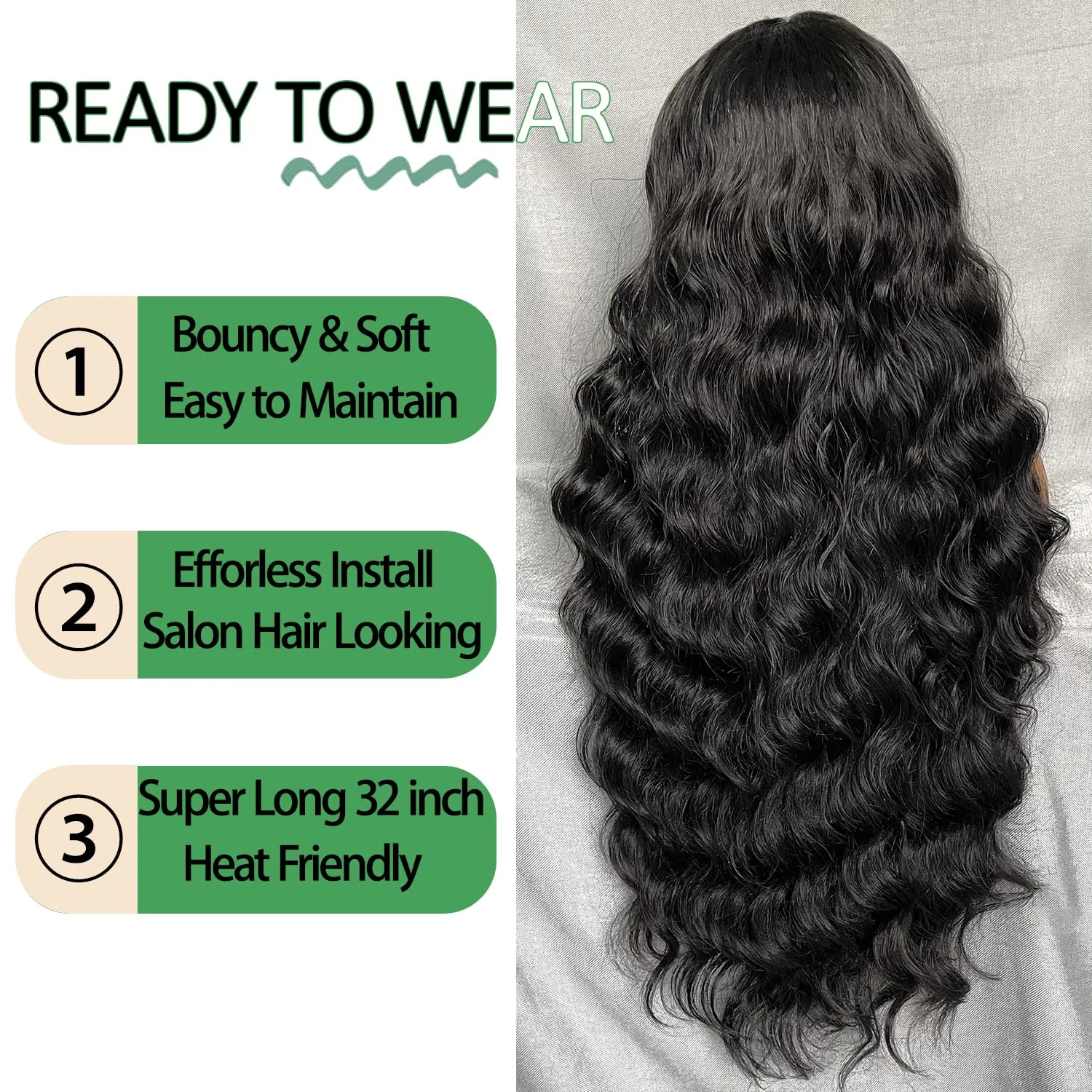 SOKU Black 13x6 Lace Frontal Wig 32 Inches Long Lightweight Body Wave Pre Plucked Hairline with Baby Hair Transparent Swiss Lace Heat Resistant Synthetic Hair Glueless Lace Front Wigs for Black Women